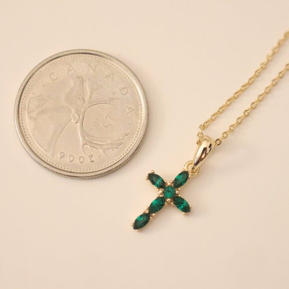 Emerald Cross Necklace - Picture 3 of 9